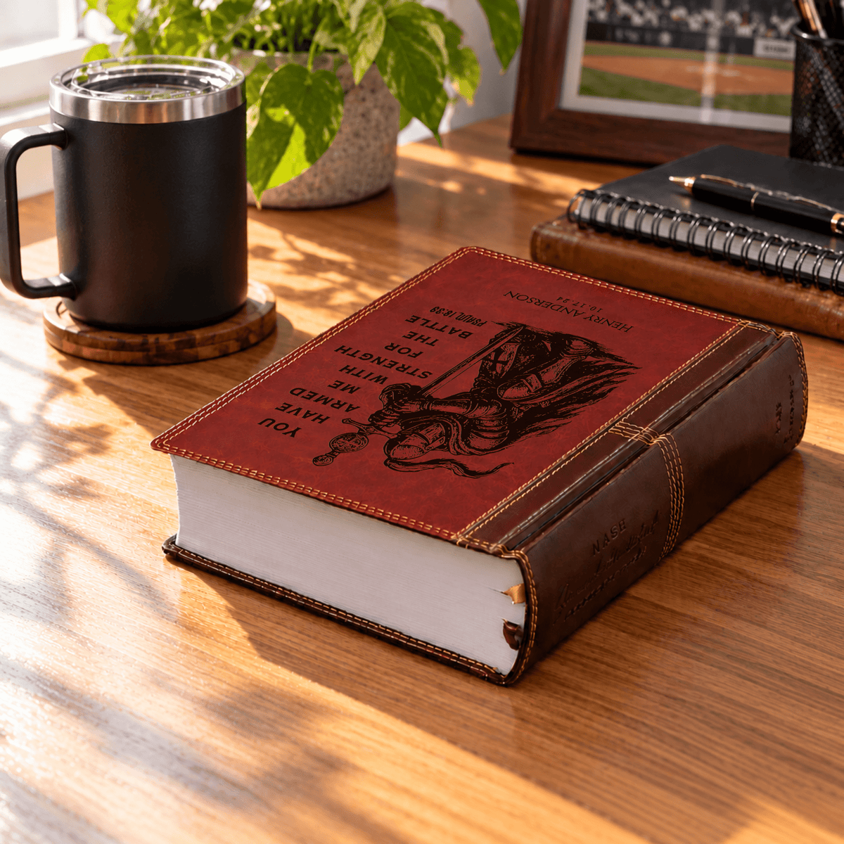 Personalized NASB Single Column Reference Bible, Wide Margin, Custom Engraved Warrior Design with Name, Christian Baptism Gift for men - Religious Books - Aylev