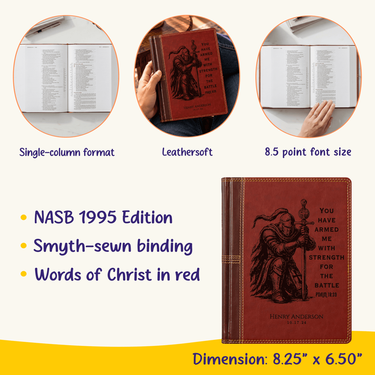 Personalized NASB Single Column Reference Bible, Wide Margin, Custom Engraved Warrior Design with Name, Christian Baptism Gift for men - Religious Books - Aylev