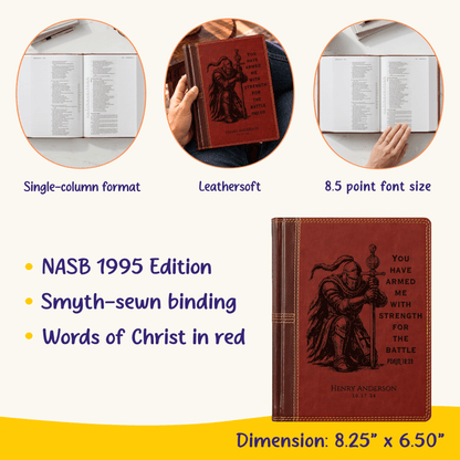 Personalized NASB Single Column Reference Bible, Wide Margin, Custom Engraved Warrior Design with Name, Christian Baptism Gift for men - Religious Books - Aylev