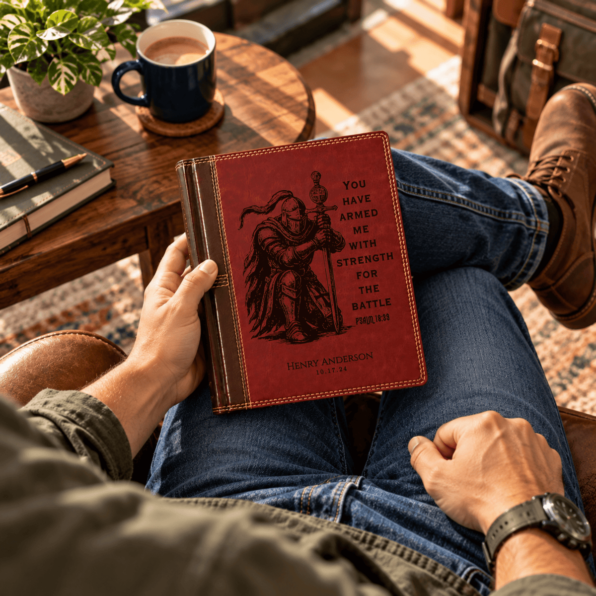 Personalized NASB Single Column Reference Bible, Wide Margin, Custom Engraved Warrior Design with Name, Christian Baptism Gift for men - Religious Books - Aylev