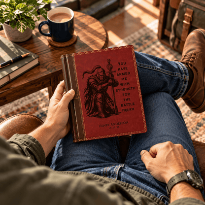 Personalized NASB Single Column Reference Bible, Wide Margin, Custom Engraved Warrior Design with Name, Christian Baptism Gift for men - Religious Books - Aylev