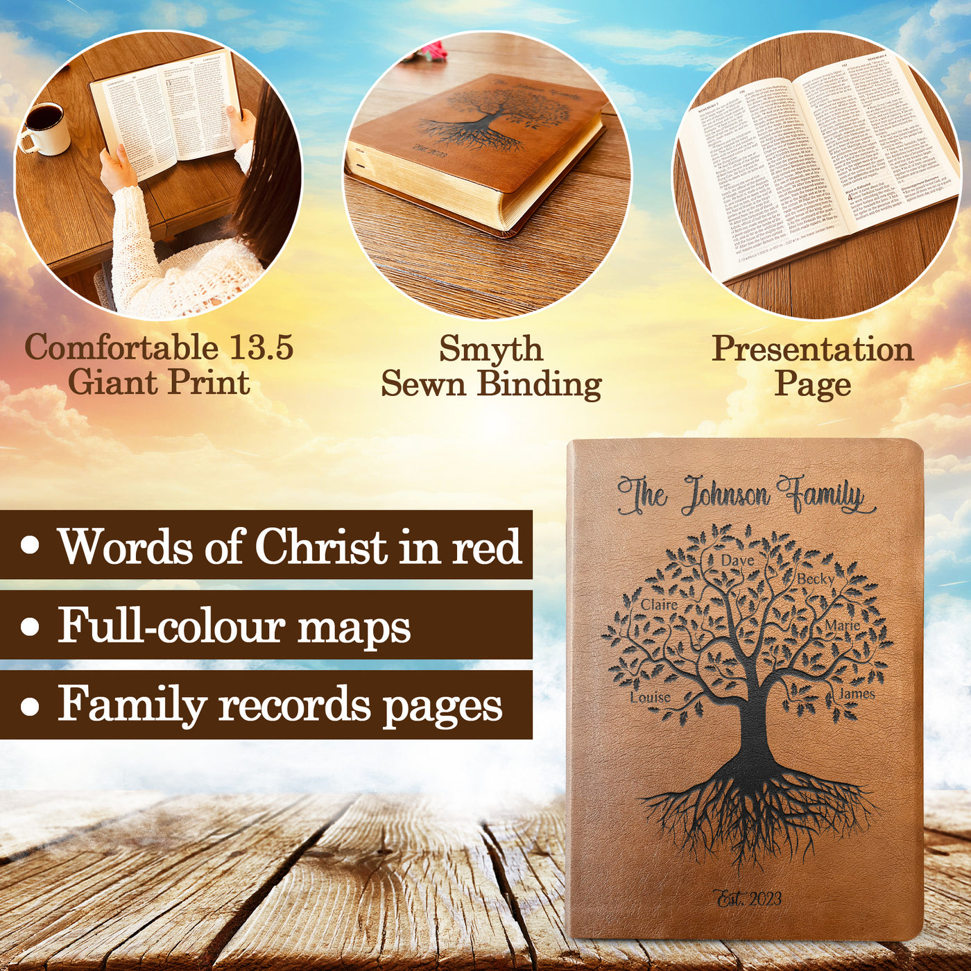 Personalized Family Bible | Custom NASB Family Tree Giant Print Bible | Engraved Bible for Wedding Bible Christian Gifts Family Bible Women