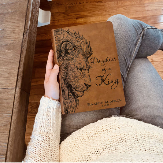 Personalized NASB Giant Print Bible, Daughter of a King Lion Design, Custom Engraved Name, Christian Gift, Baptism Gift, Bible Gift for Her