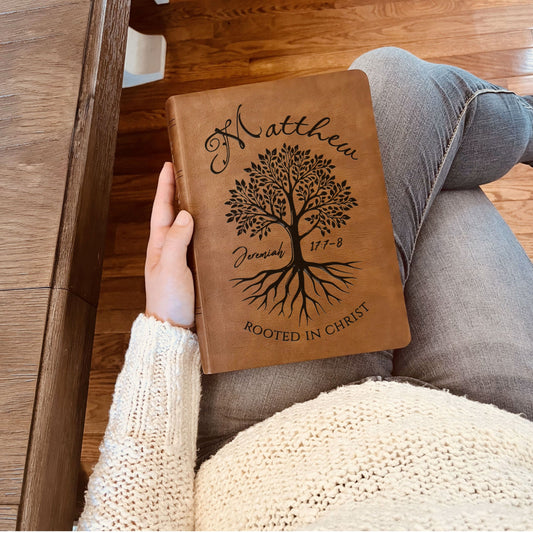 Personalized NASB Giant Print Bible, Custom Engraved Name, Rooted in Christ Tree Design, Christian Gift, Bible Gifts for Her, Gifts for Him