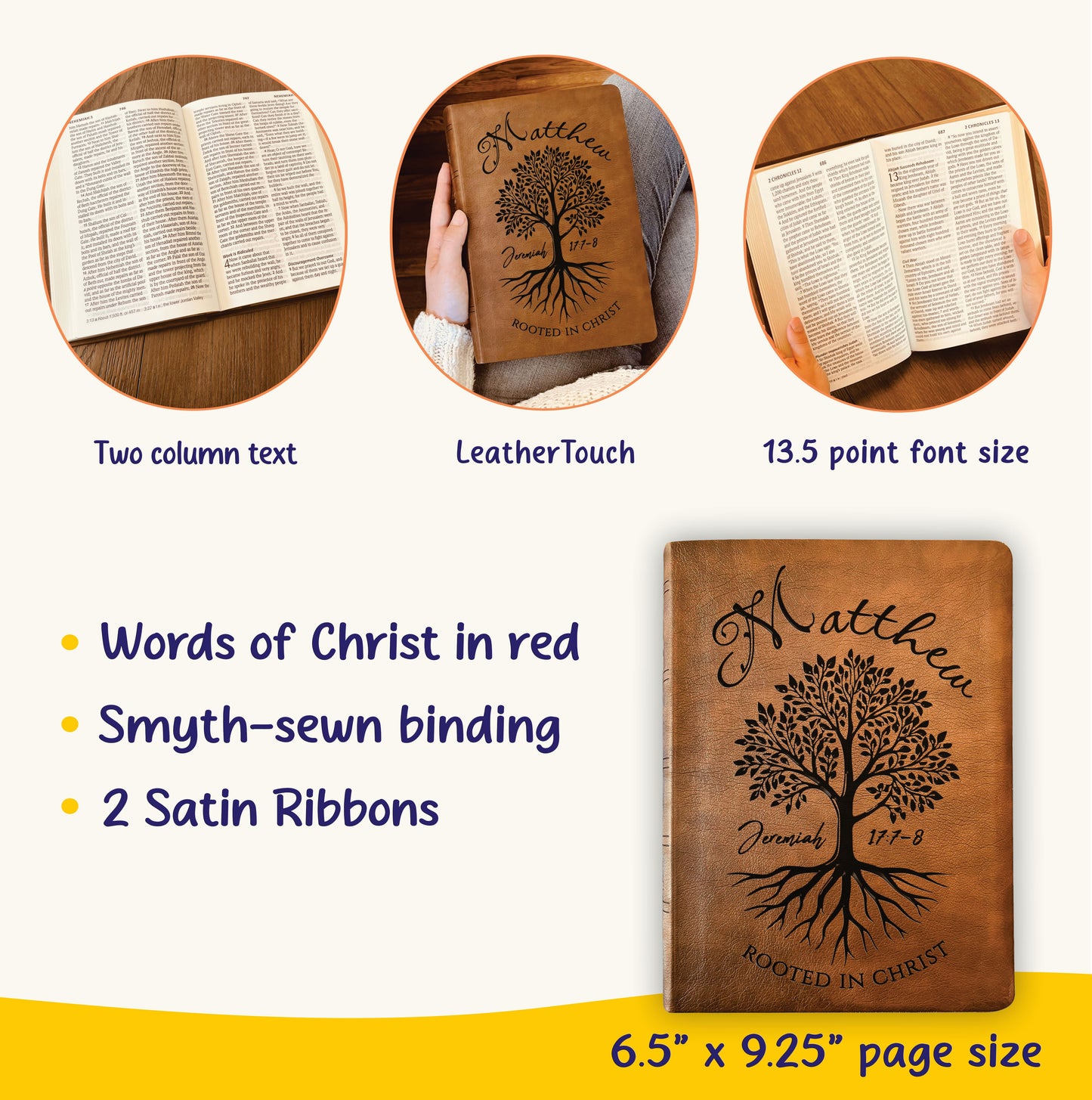 Personalized NASB Giant Print Bible, Custom Engraved Name, Rooted in Christ Tree Design, Christian Gift, Bible Gifts for Her, Gifts for Him