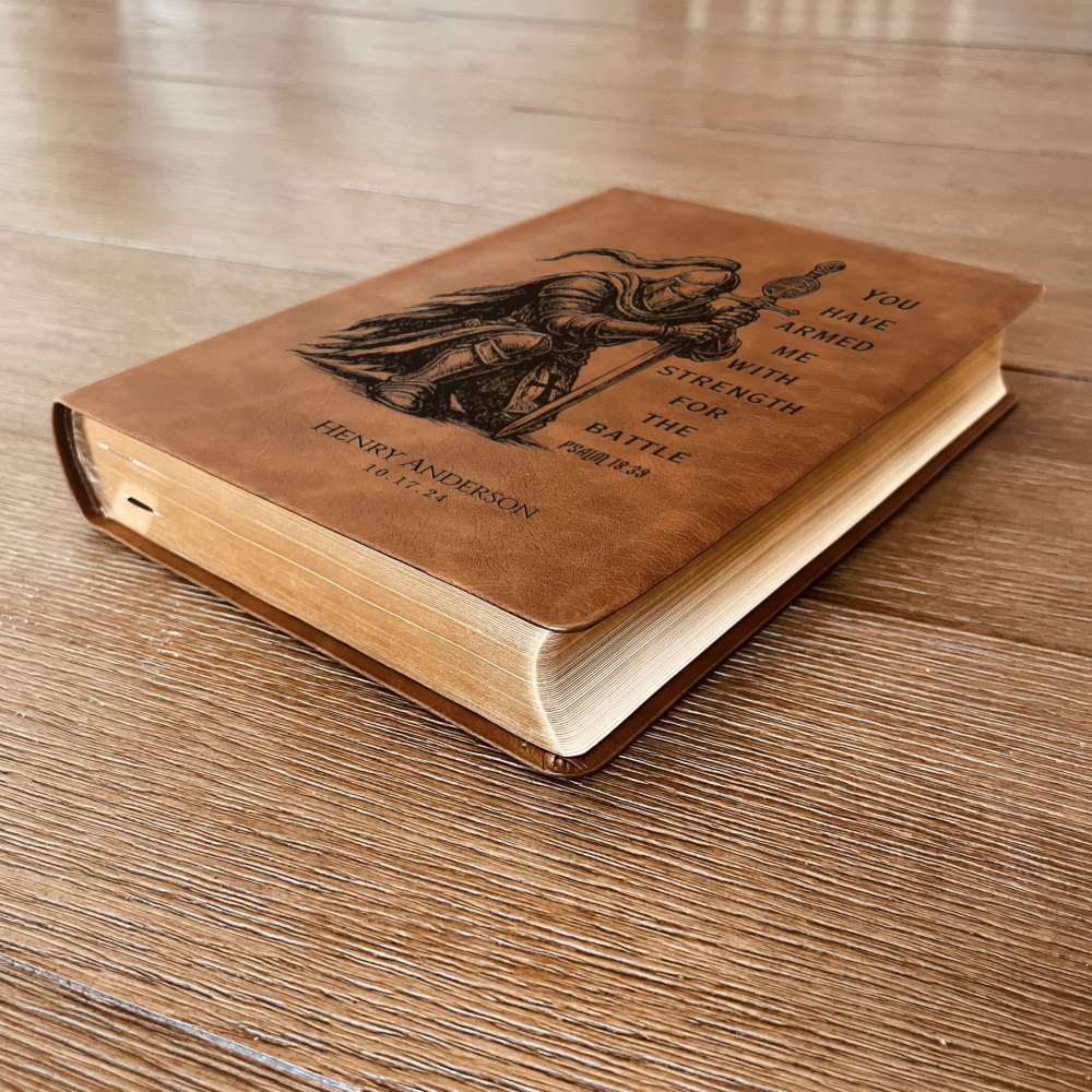 Personalized Bible for Men, NASB Giant Print, Customized Bible Engraved Name, Knight Warrior Design, Christian Gift, Bible Gifts for Him