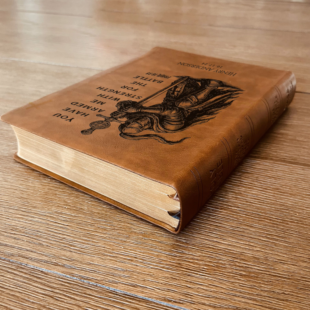 Personalized Bible for Men, NASB Giant Print, Customized Bible Engraved Name, Knight Warrior Design, Christian Gift, Bible Gifts for Him