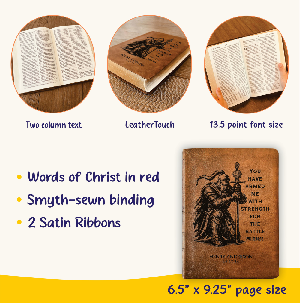 Personalized Bible for Men, NASB Giant Print, Customized Bible Engraved Name, Knight Warrior Design, Christian Gift, Bible Gifts for Him