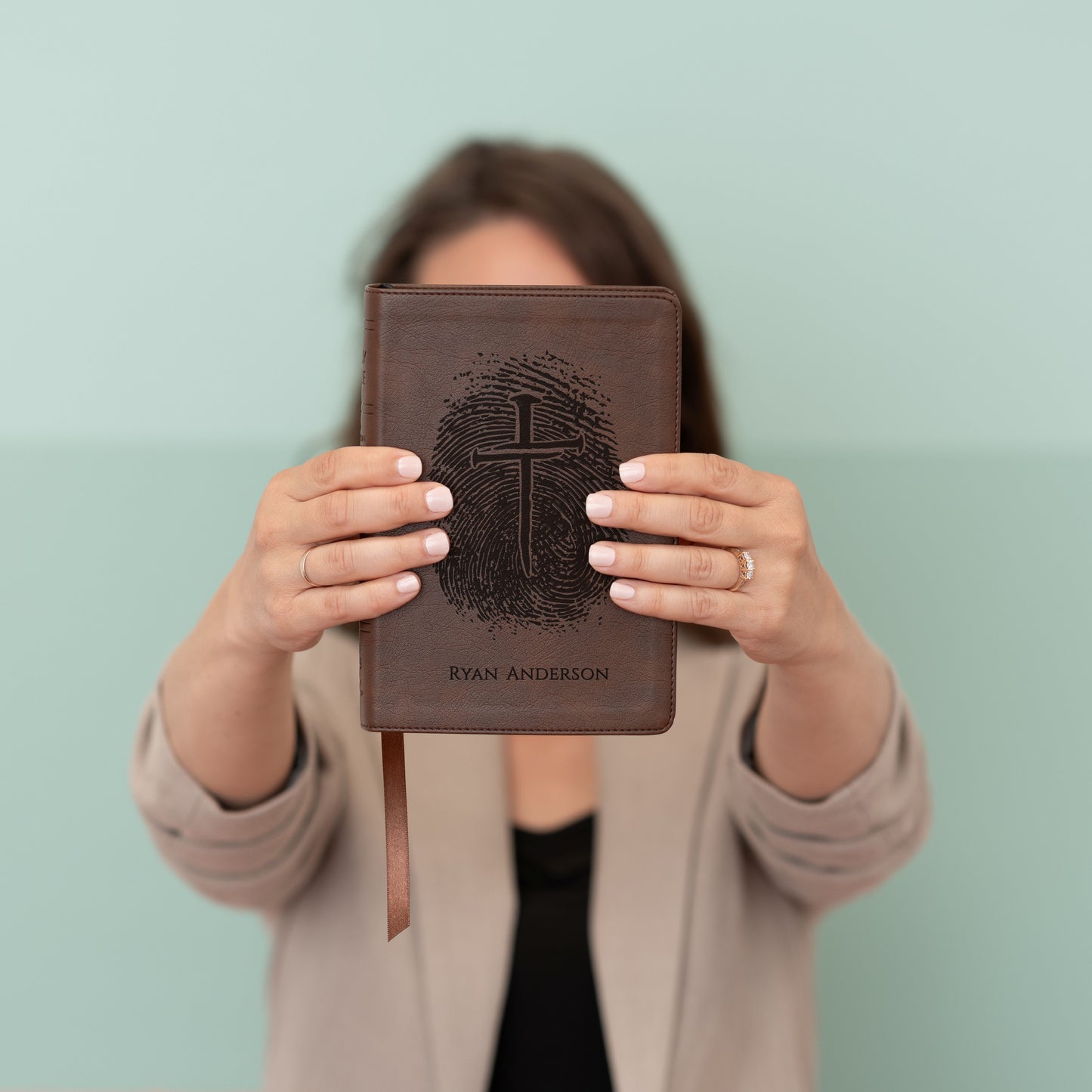 Personalized NASB Bible, Custom Fingerprint & Cross Design with Name Engraved, Large Print Compact, Gift for Baptism, Wedding, Confirmation