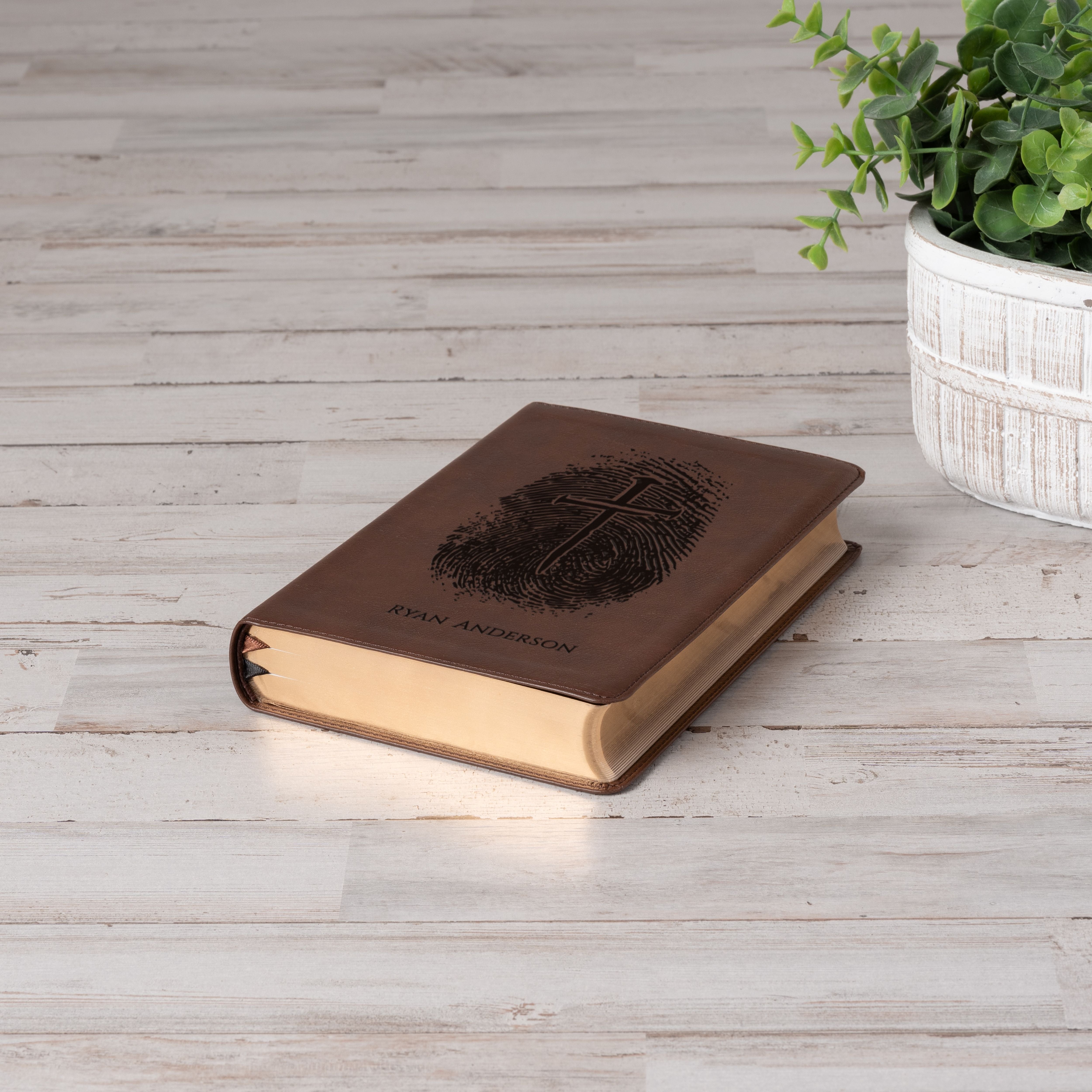 Personalized NASB Bible, Custom Fingerprint & Cross Design with Name Engraved, Large Print Compact, Gift for Baptism, Wedding, Confirmation