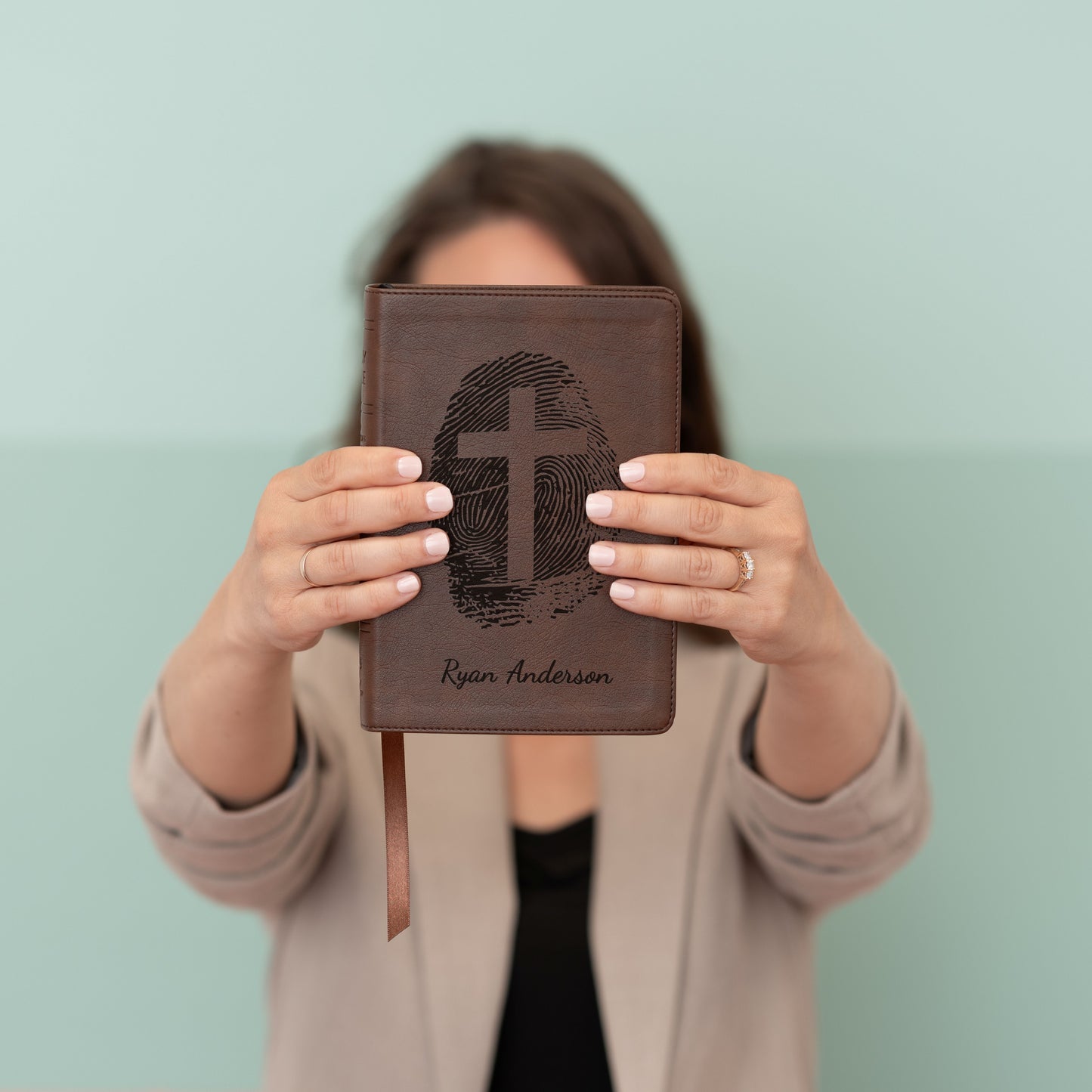 Personalized NASB Bible, Custom Fingerprint & Cross Design with Name Engraved, Large Print Compact, Gift for Baptism, Wedding, Confirmation