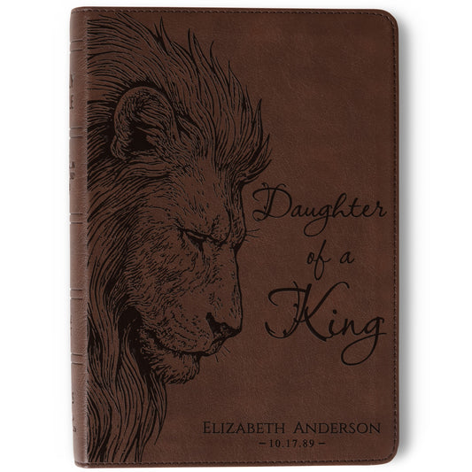Personalized NASB Large Print Bible, Daughter of a King Lion Design, Custom Name Engraved, Gift for Her