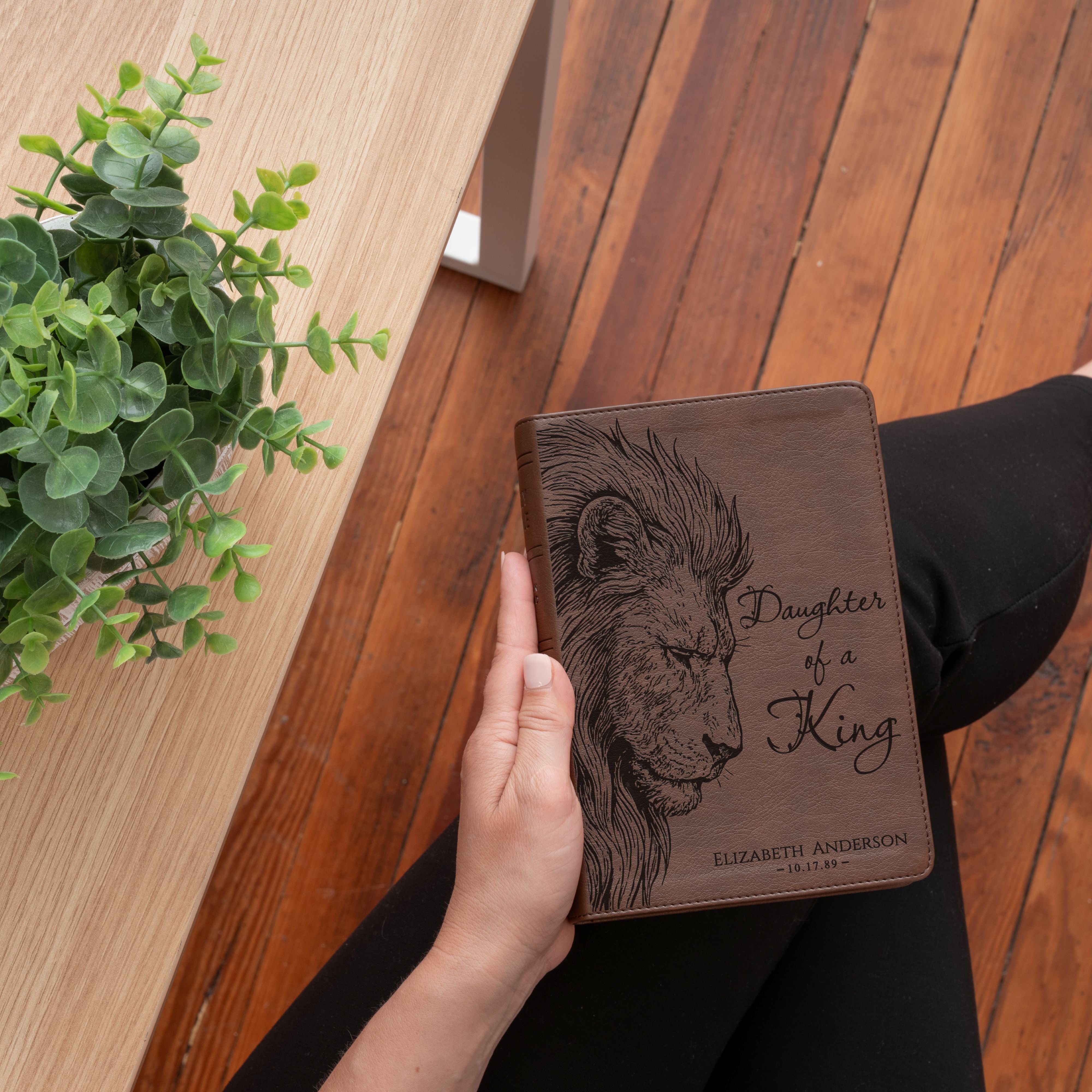 Personalized NASB Large Print Bible, Daughter of a King Lion Design, Custom Name Engraved, Gift for Her