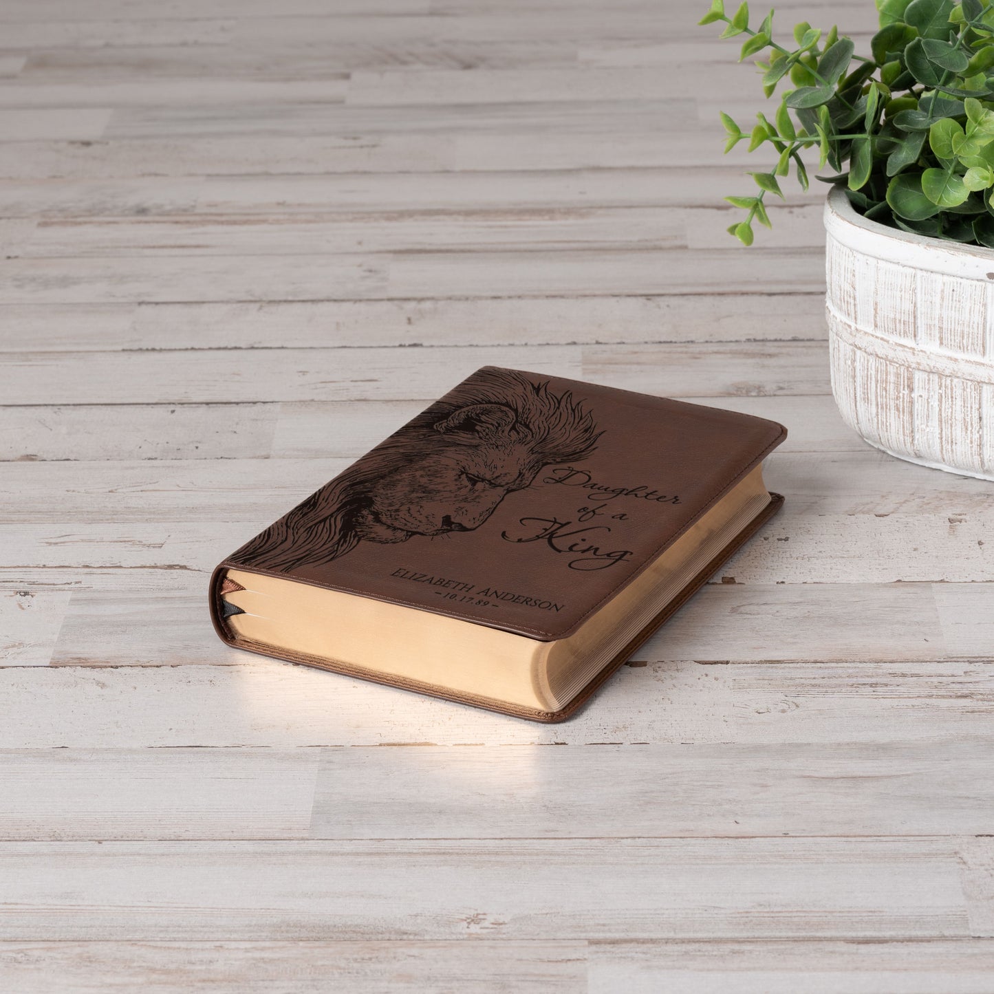 Personalized NASB Large Print Bible, Daughter of a King Lion Design, Custom Name Engraved, Gift for Her