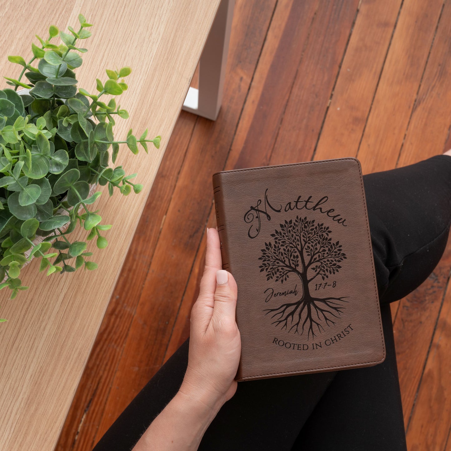 Personalized NASB Large Print Bible, Rooted in Christ Design, Custom Engraved Name, Christian Gifts