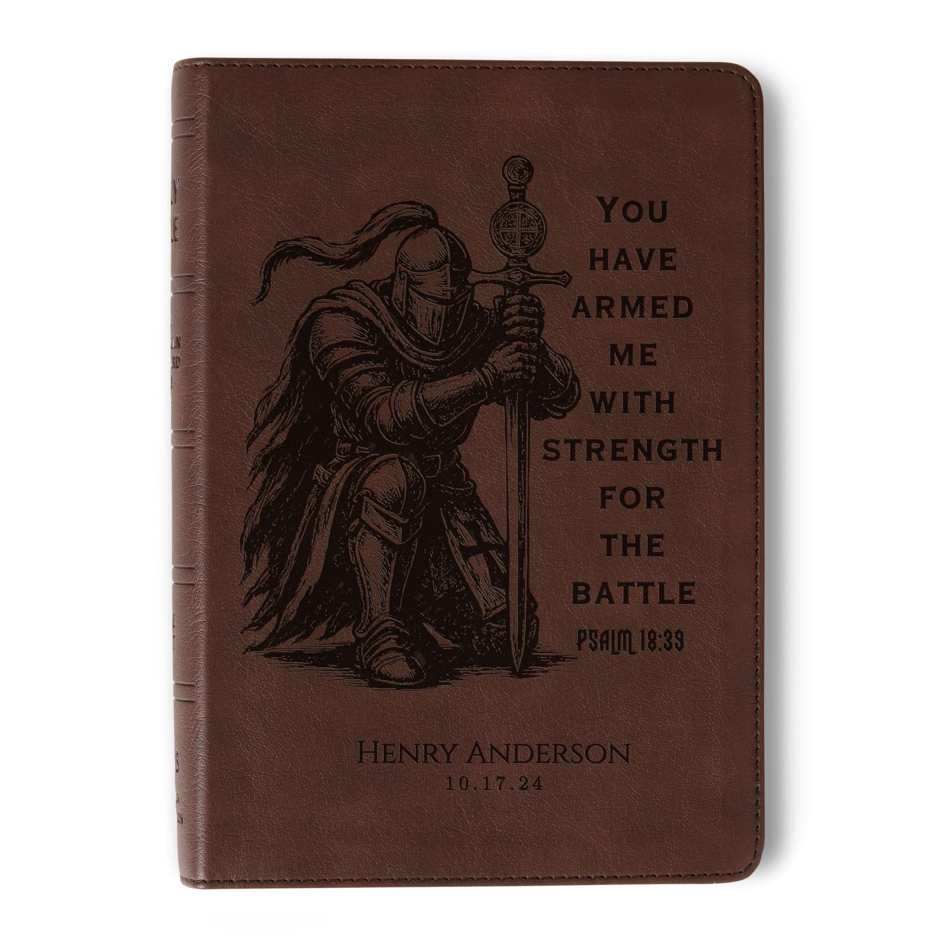 Personalized NASB Wide Margin Bible, Knight Warrior Design, Custom Name Engraved, Christian Gift for Him