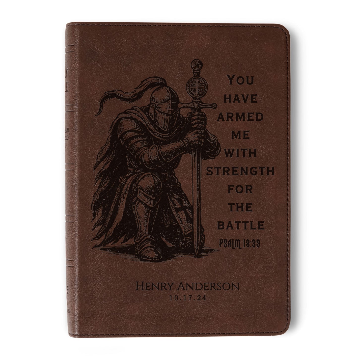 Personalized NASB Wide Margin Bible, Knight Warrior Design, Custom Name Engraved, Christian Gift for Him