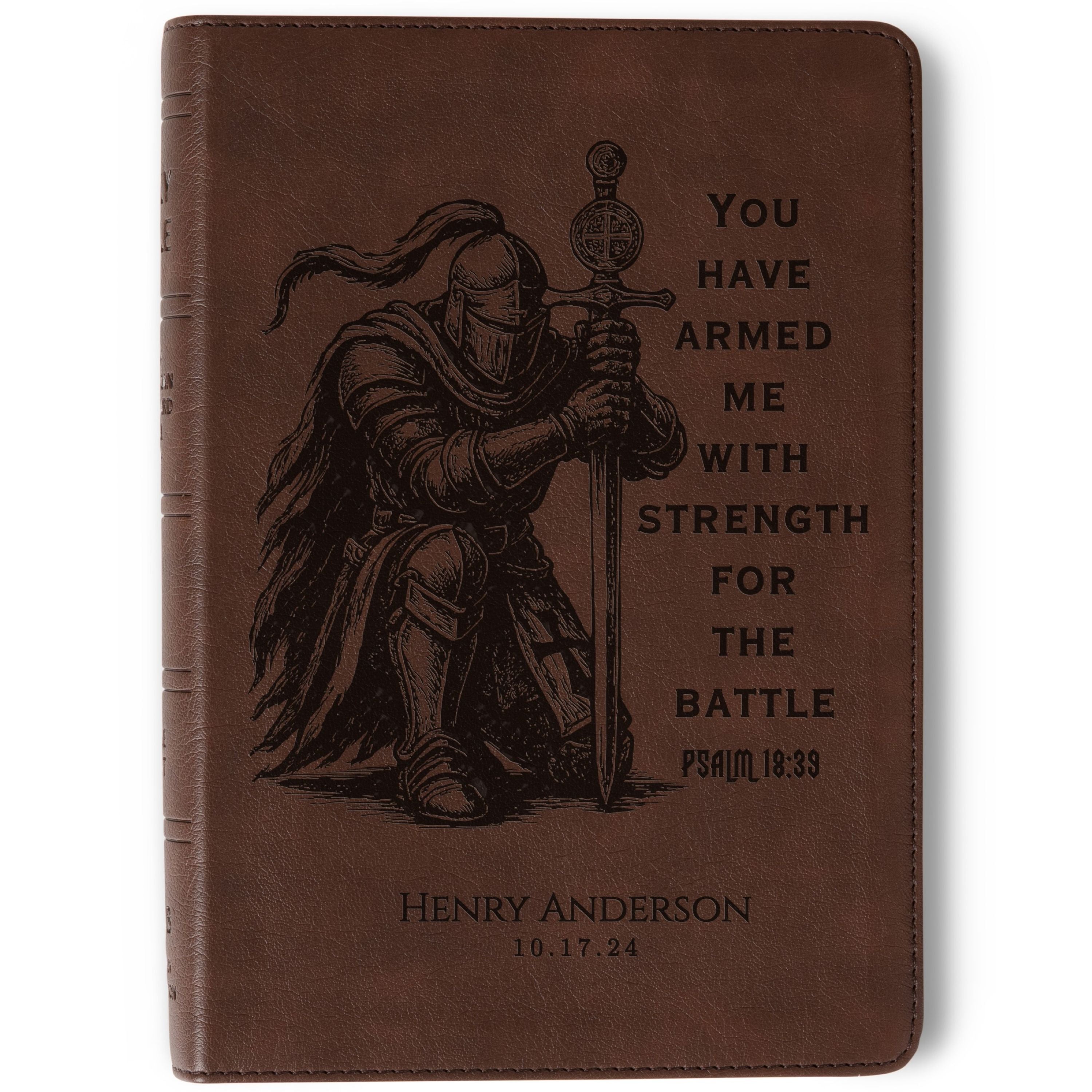 Personalized NASB Wide Margin Bible, Knight Warrior Design, Custom Name Engraved, Christian Gift for Him