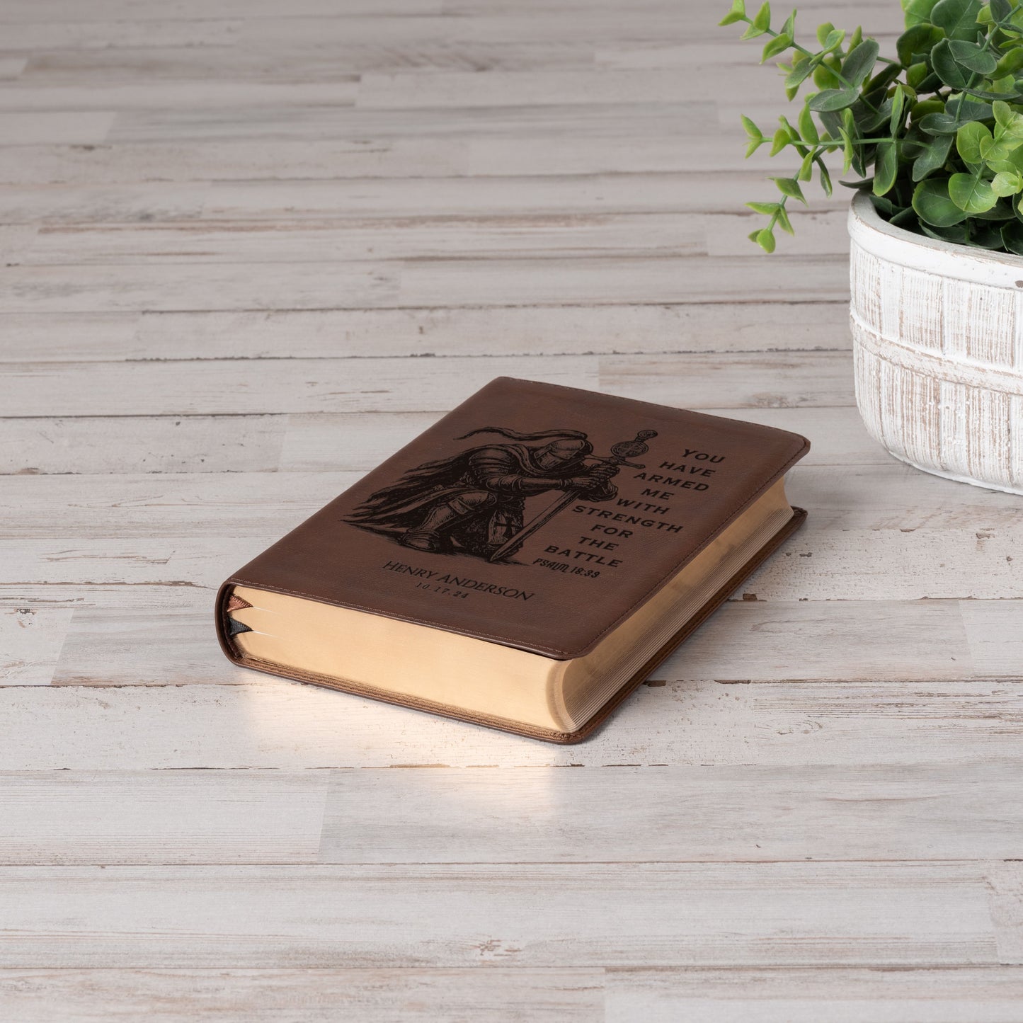 Personalized NASB Wide Margin Bible, Knight Warrior Design, Custom Name Engraved, Christian Gift for Him