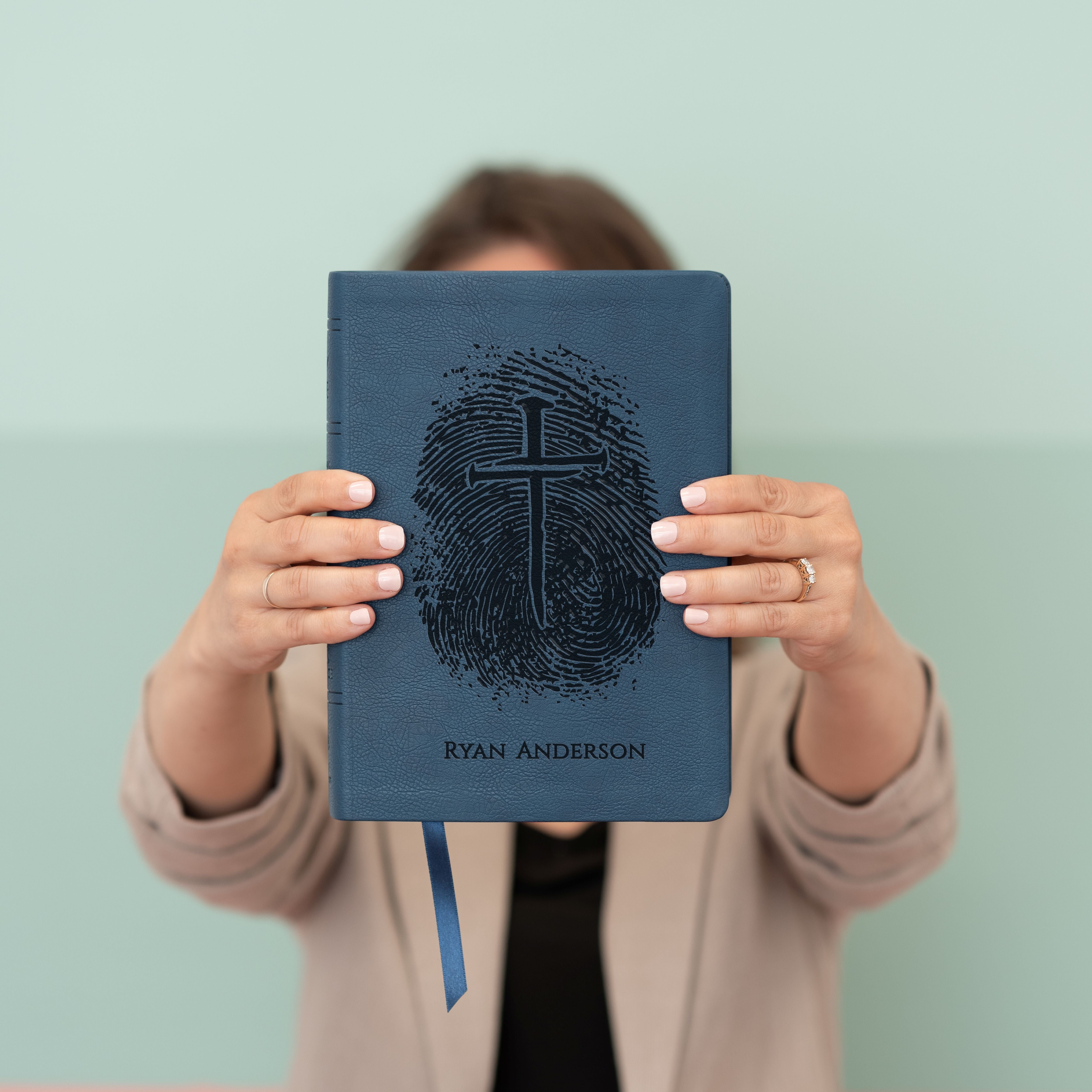 Personalized NASB Bible, Custom Fingerprint & Cross Design with Name Engraved, Wide Margin Bible, Gifts for Baptism, Wedding, Confirmation