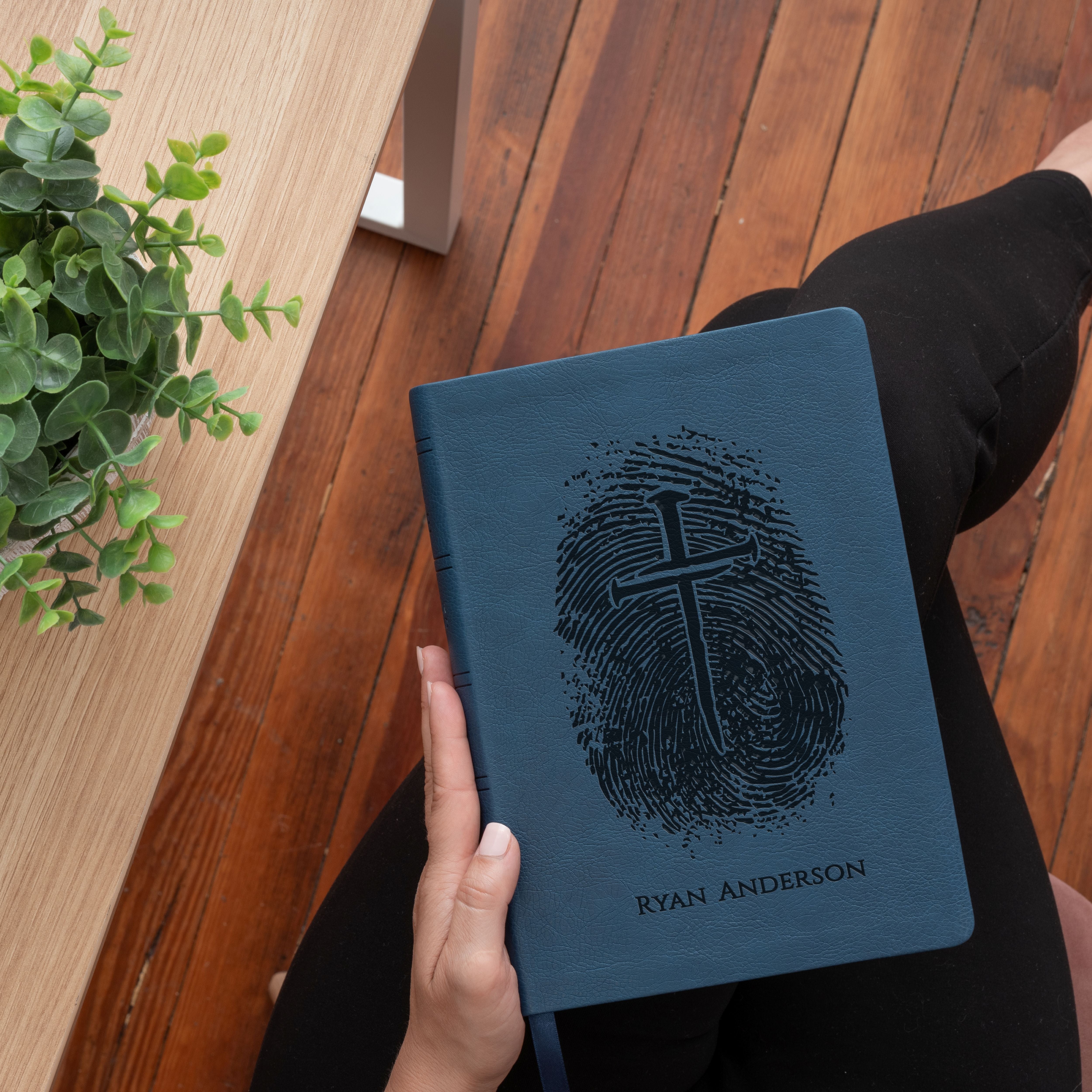 Personalized NASB Bible, Custom Fingerprint & Cross Design with Name Engraved, Wide Margin Bible, Gifts for Baptism, Wedding, Confirmation