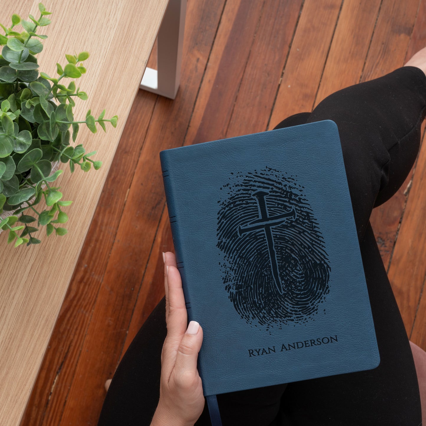 Personalized NASB Bible, Custom Fingerprint & Cross Design with Name Engraved, Wide Margin Bible, Gifts for Baptism, Wedding, Confirmation