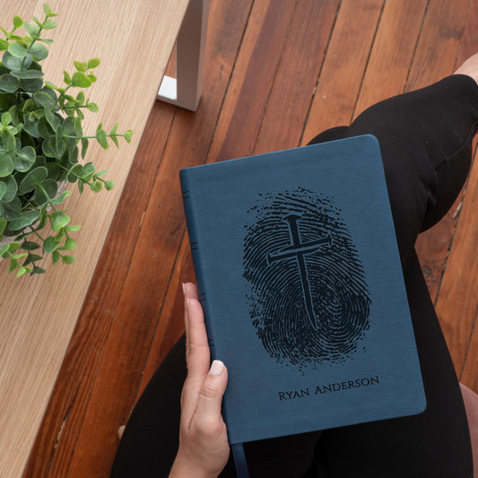 Personalized NASB Bible, Custom Fingerprint & Cross Design with Name Engraved, Wide Margin Bible, Gifts for Baptism, Wedding, Confirmation