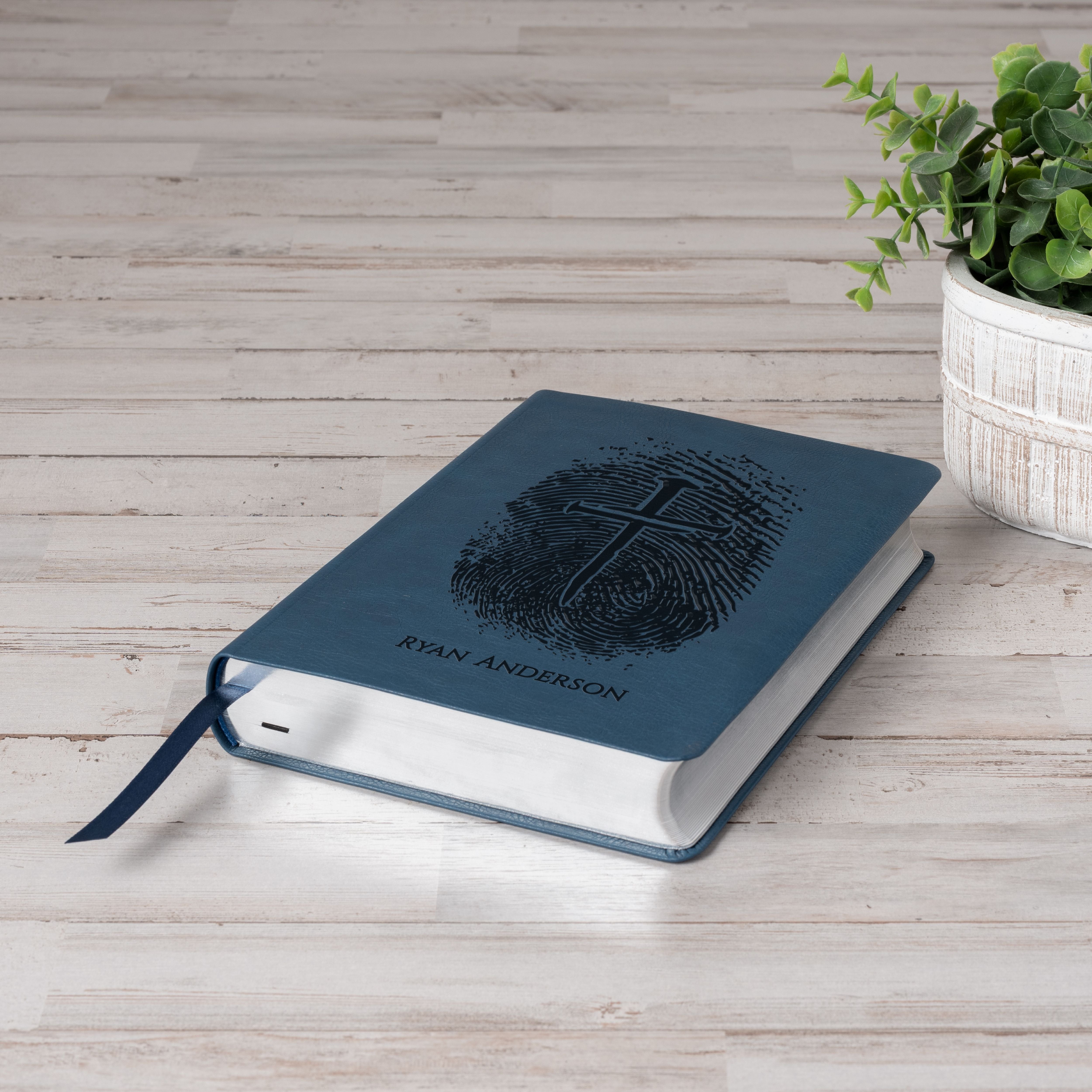Personalized NASB Bible, Custom Fingerprint & Cross Design with Name Engraved, Wide Margin Bible, Gifts for Baptism, Wedding, Confirmation