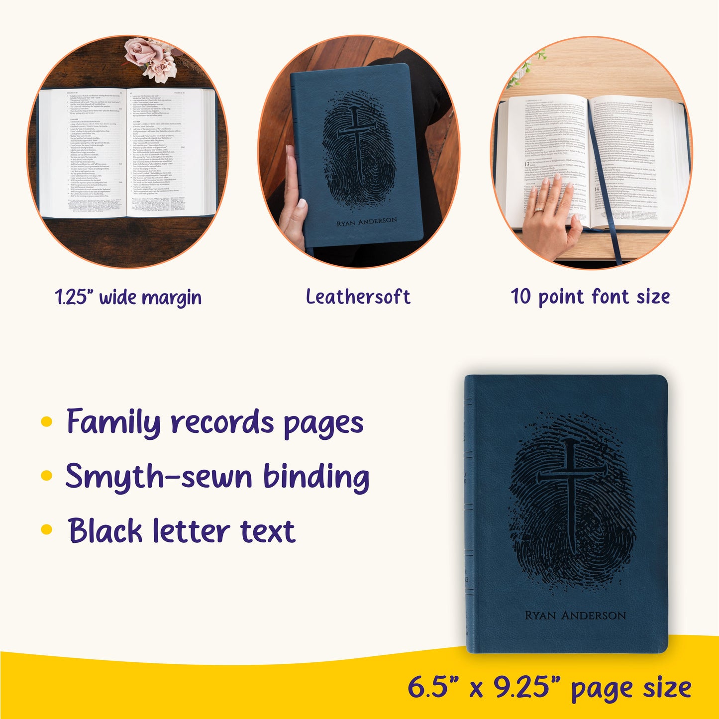 Personalized NASB Bible, Custom Fingerprint & Cross Design with Name Engraved, Wide Margin Bible, Gifts for Baptism, Wedding, Confirmation