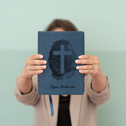 Personalized NASB Bible, Custom Fingerprint & Cross Design with Name Engraved, Wide Margin Bible, Gifts for Baptism, Wedding, Confirmation - Religious Books - Aylev
