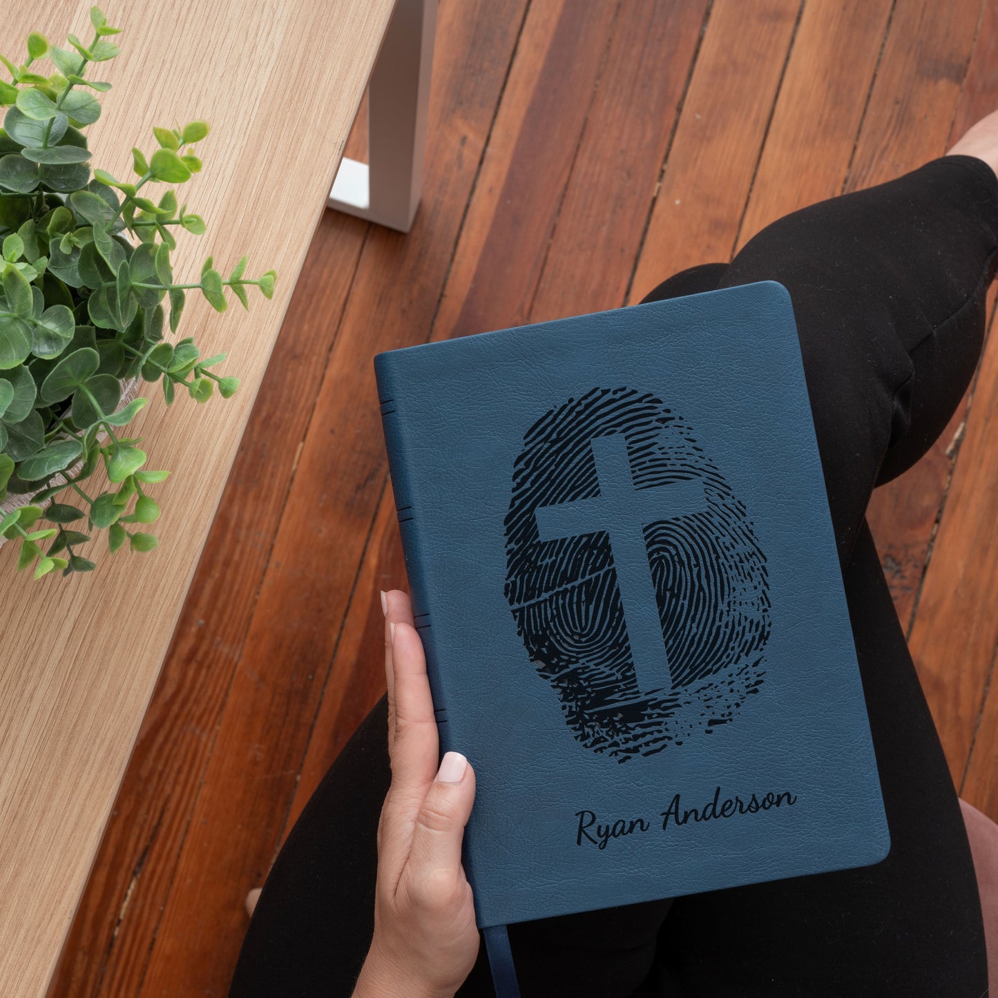 Personalized NASB Bible, Custom Fingerprint & Cross Design with Name Engraved, Wide Margin Bible, Gifts for Baptism, Wedding, Confirmation