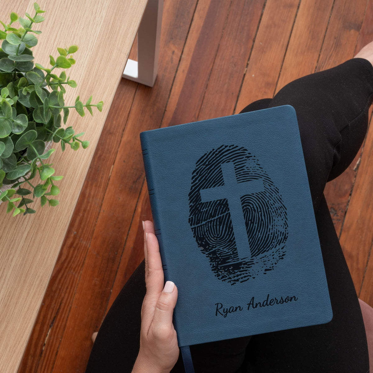 Personalized NASB Bible, Custom Fingerprint & Cross Design with Name Engraved, Wide Margin Bible, Gifts for Baptism, Wedding, Confirmation - Religious Books - Aylev