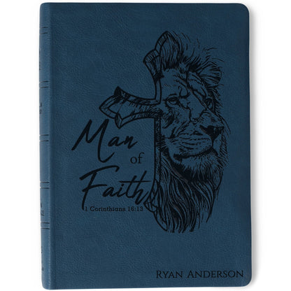 Personalized NASB Wide - Margin Bible, Custom Bible Engraved Name, Man of Faith Lion Design, Christian Gift, Baptism Gift, Bible Gift for Him - Religious Books - Aylev