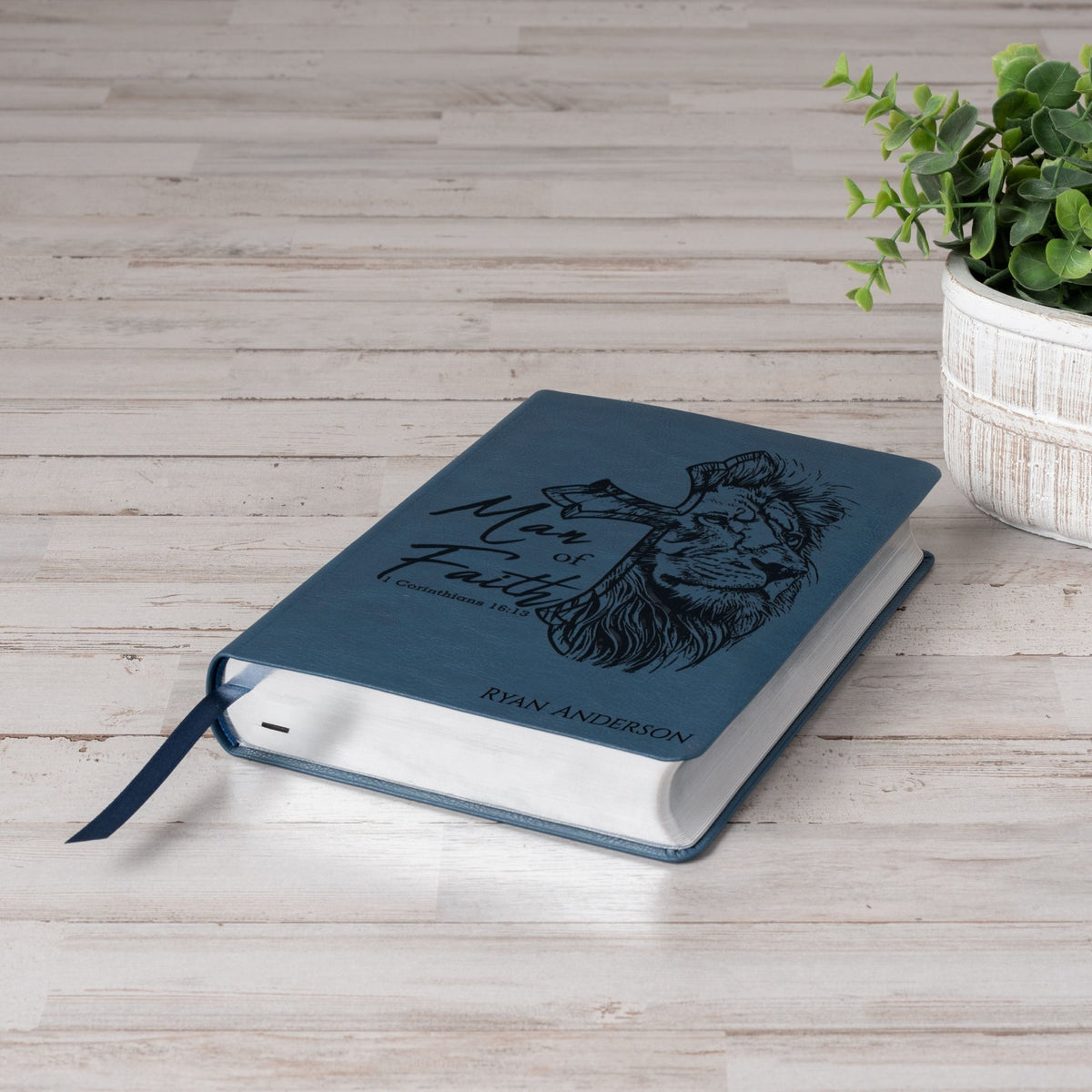 Personalized NASB Wide - Margin Bible, Custom Bible Engraved Name, Man of Faith Lion Design, Christian Gift, Baptism Gift, Bible Gift for Him - Religious Books - Aylev