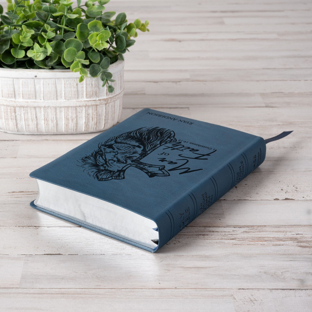 Personalized NASB Wide - Margin Bible, Custom Bible Engraved Name, Man of Faith Lion Design, Christian Gift, Baptism Gift, Bible Gift for Him - Religious Books - Aylev