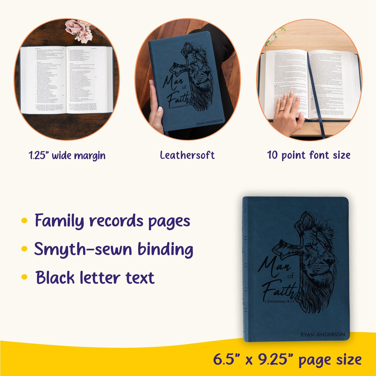 Personalized NASB Wide - Margin Bible, Custom Bible Engraved Name, Man of Faith Lion Design, Christian Gift, Baptism Gift, Bible Gift for Him - Religious Books - Aylev