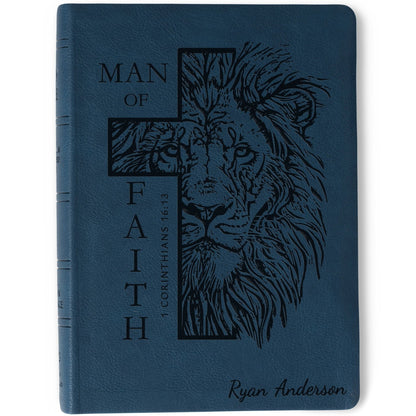 Personalized NASB Wide - Margin Bible, Custom Bible Engraved Name, Man of Faith Lion Design, Christian Gift, Baptism Gift, Bible Gift for Him - Religious Books - Aylev