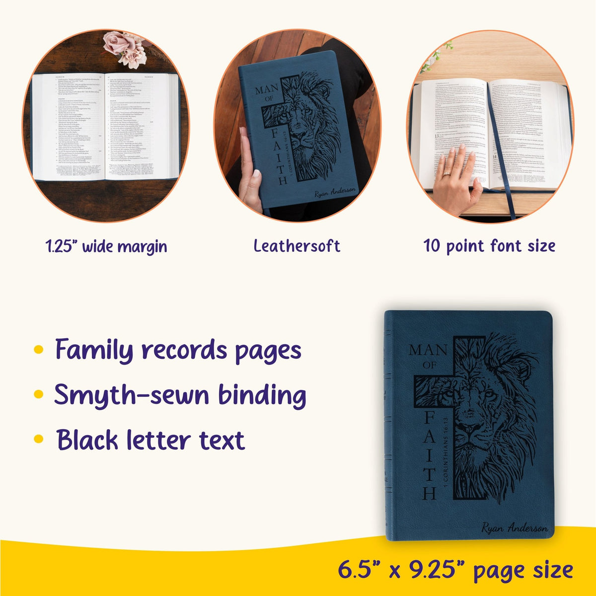 Personalized NASB Wide - Margin Bible, Custom Bible Engraved Name, Man of Faith Lion Design, Christian Gift, Baptism Gift, Bible Gift for Him - Religious Books - Aylev