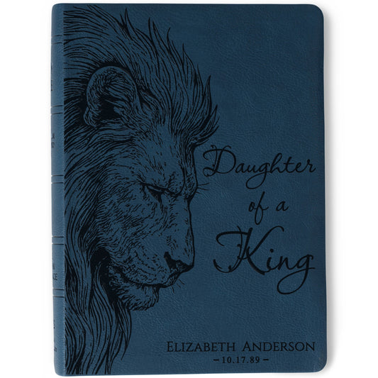 Personalized NASB Wide Margin Bible, Daughter of a King Lion Design, Custom Name Engraved, Christian Gifts for Her