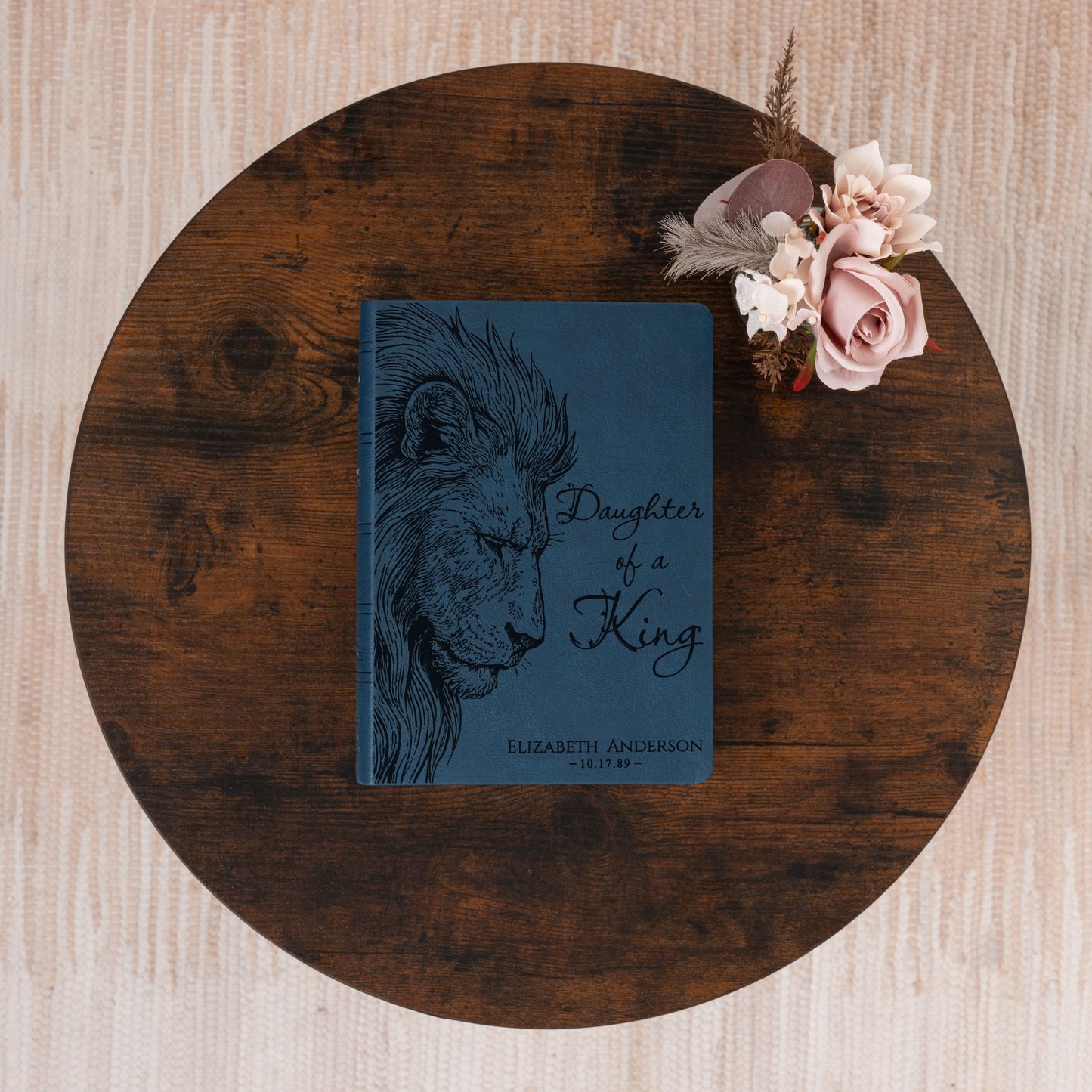 Personalized NASB Wide Margin Bible, Daughter of a King Lion Design, Custom Name Engraved, Christian Gifts for Her