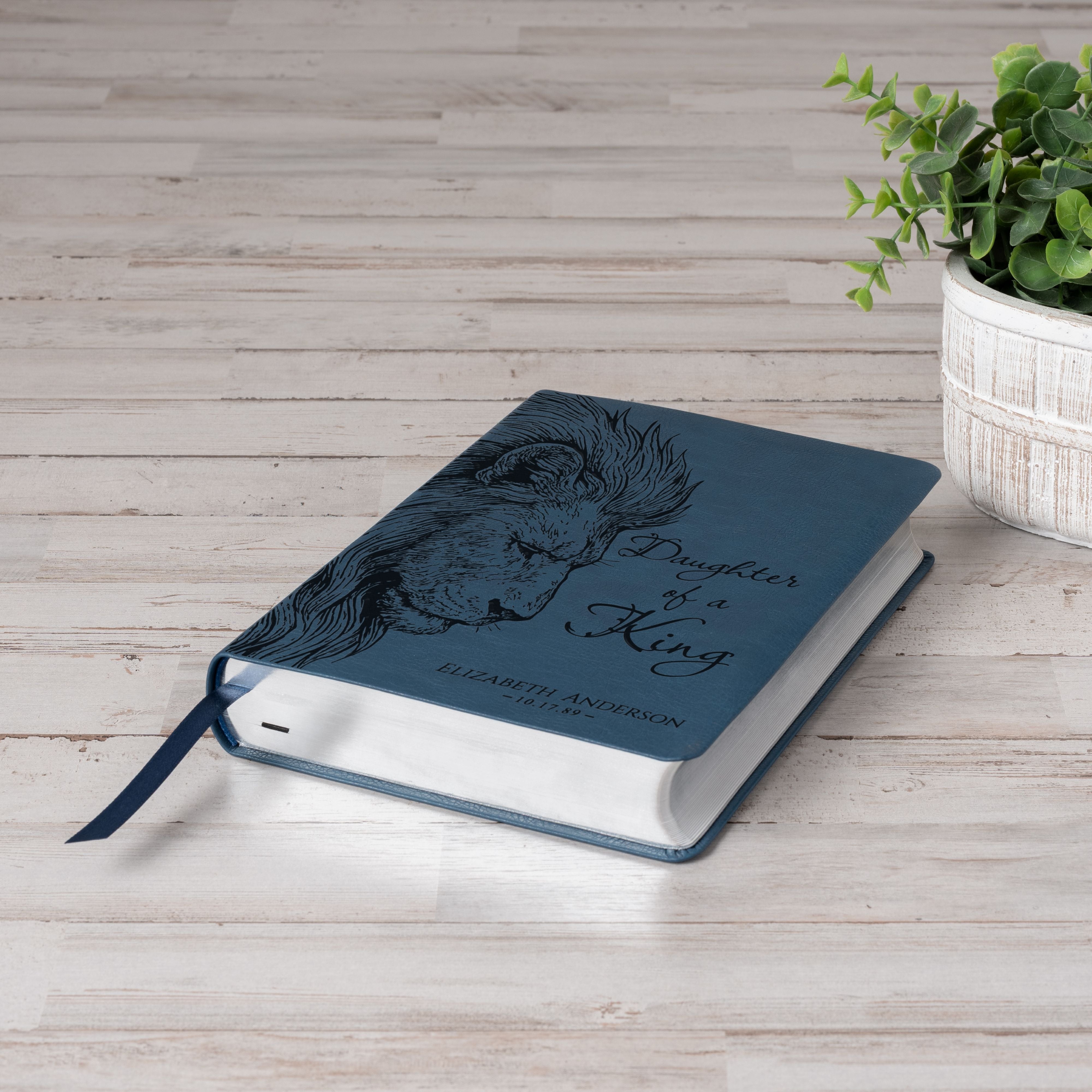 Personalized NASB Wide Margin Bible, Daughter of a King Lion Design, Custom Name Engraved, Christian Gifts for Her