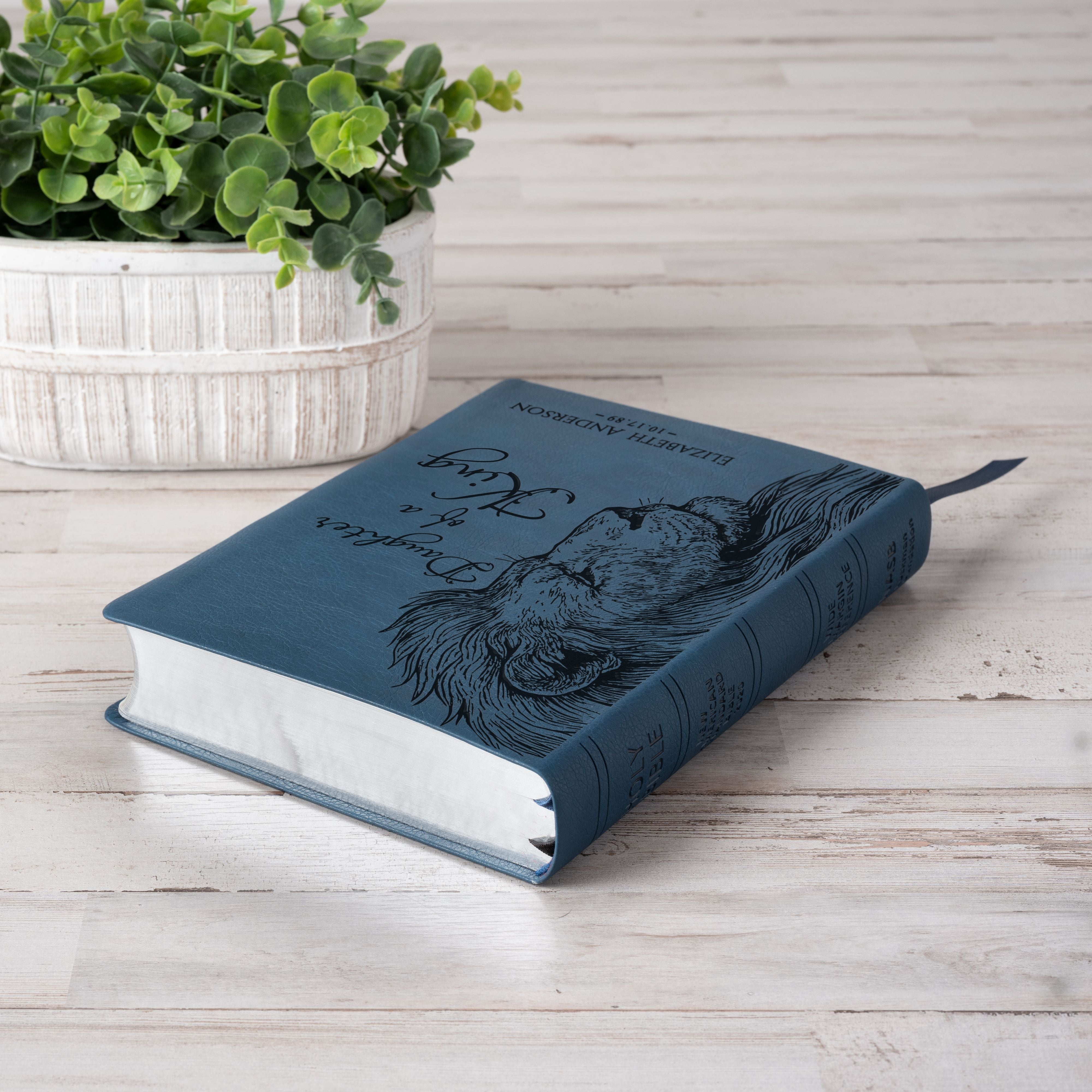 Personalized NASB Wide Margin Bible, Daughter of a King Lion Design, Custom Name Engraved, Christian Gifts for Her