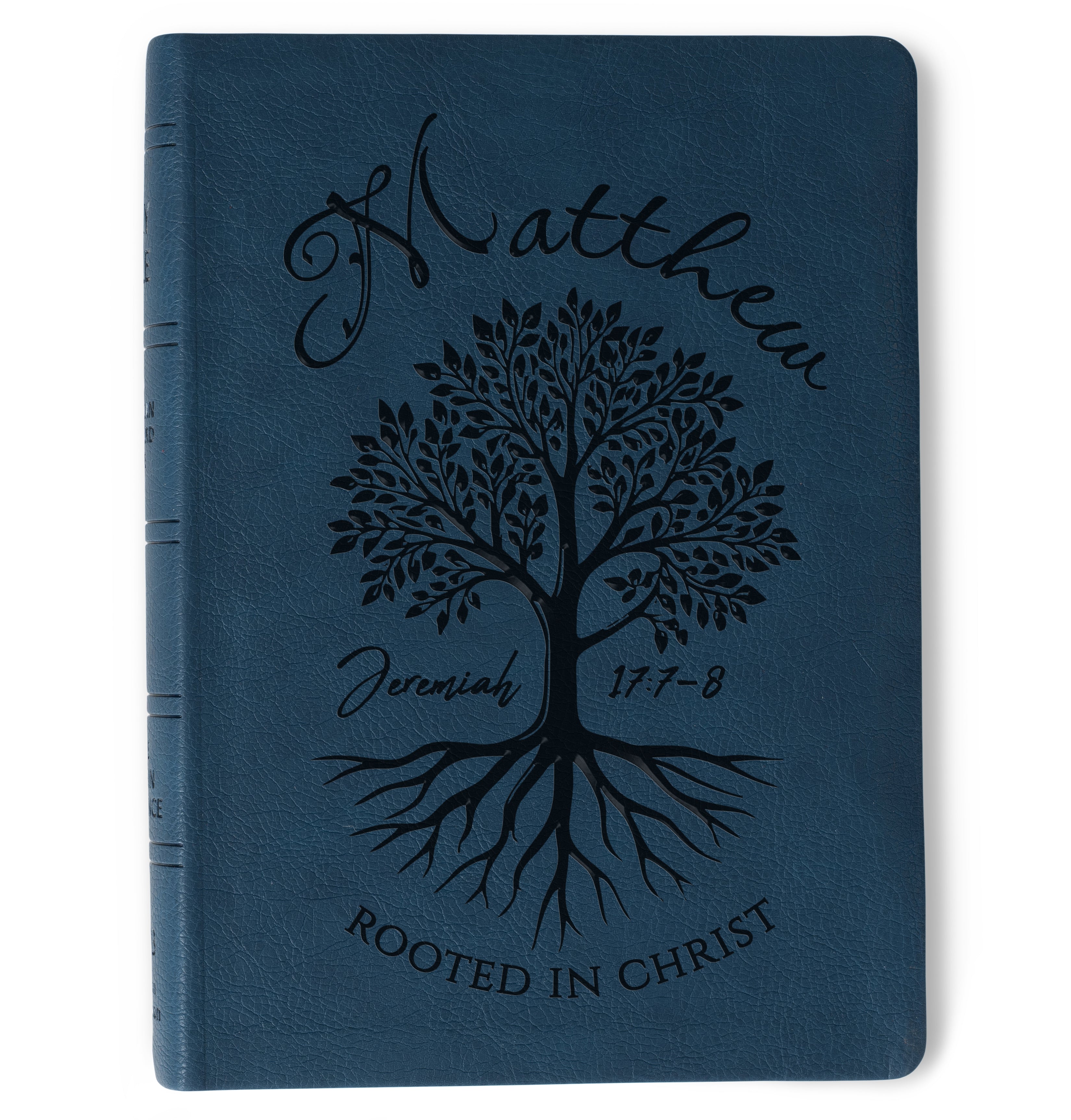 Personalized NASB Wide-Margin Bible, Rooted in Christ Tree Design, Custom Engraved Name, Christian Gifts