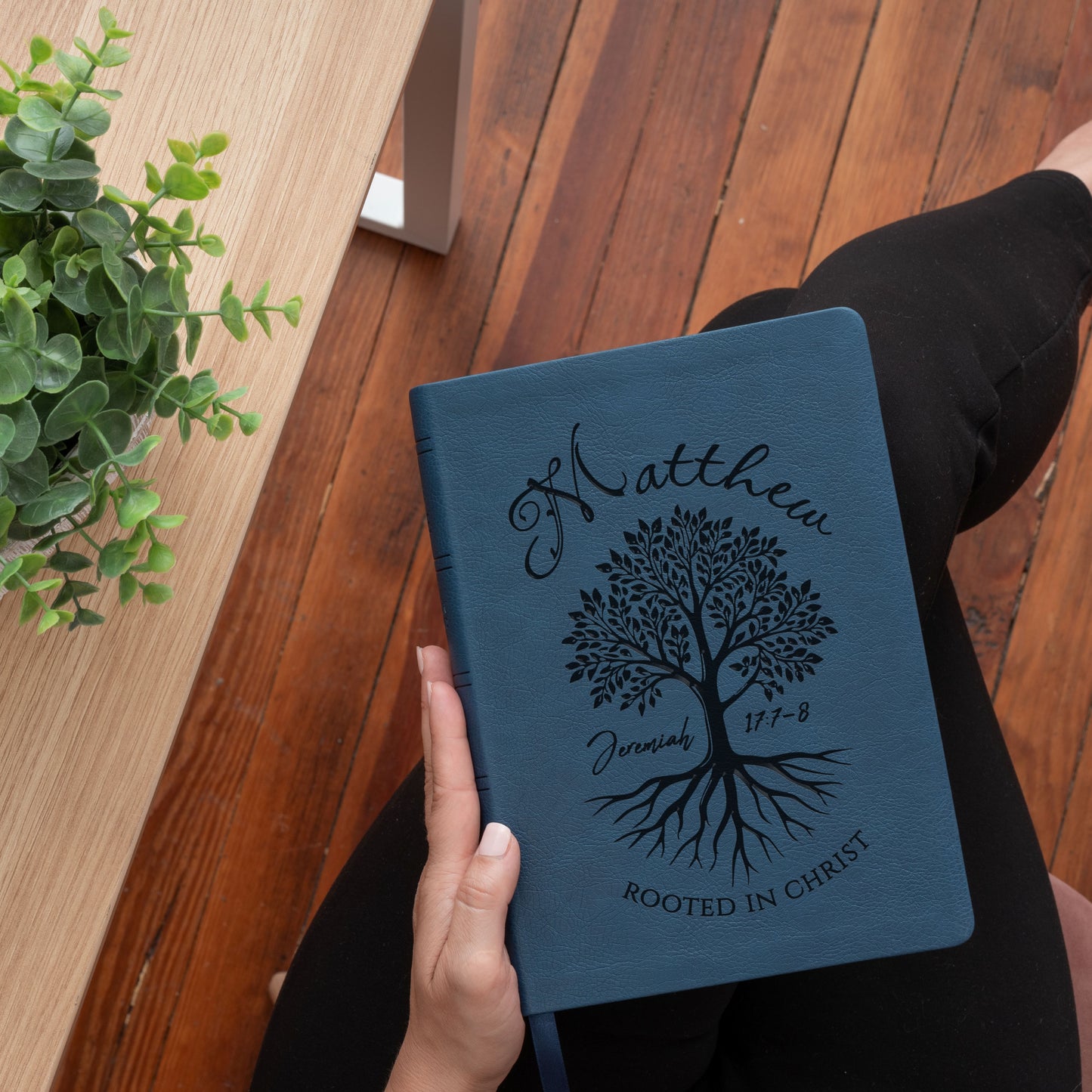 Personalized NASB Wide-Margin Bible, Rooted in Christ Tree Design, Custom Engraved Name, Christian Gifts