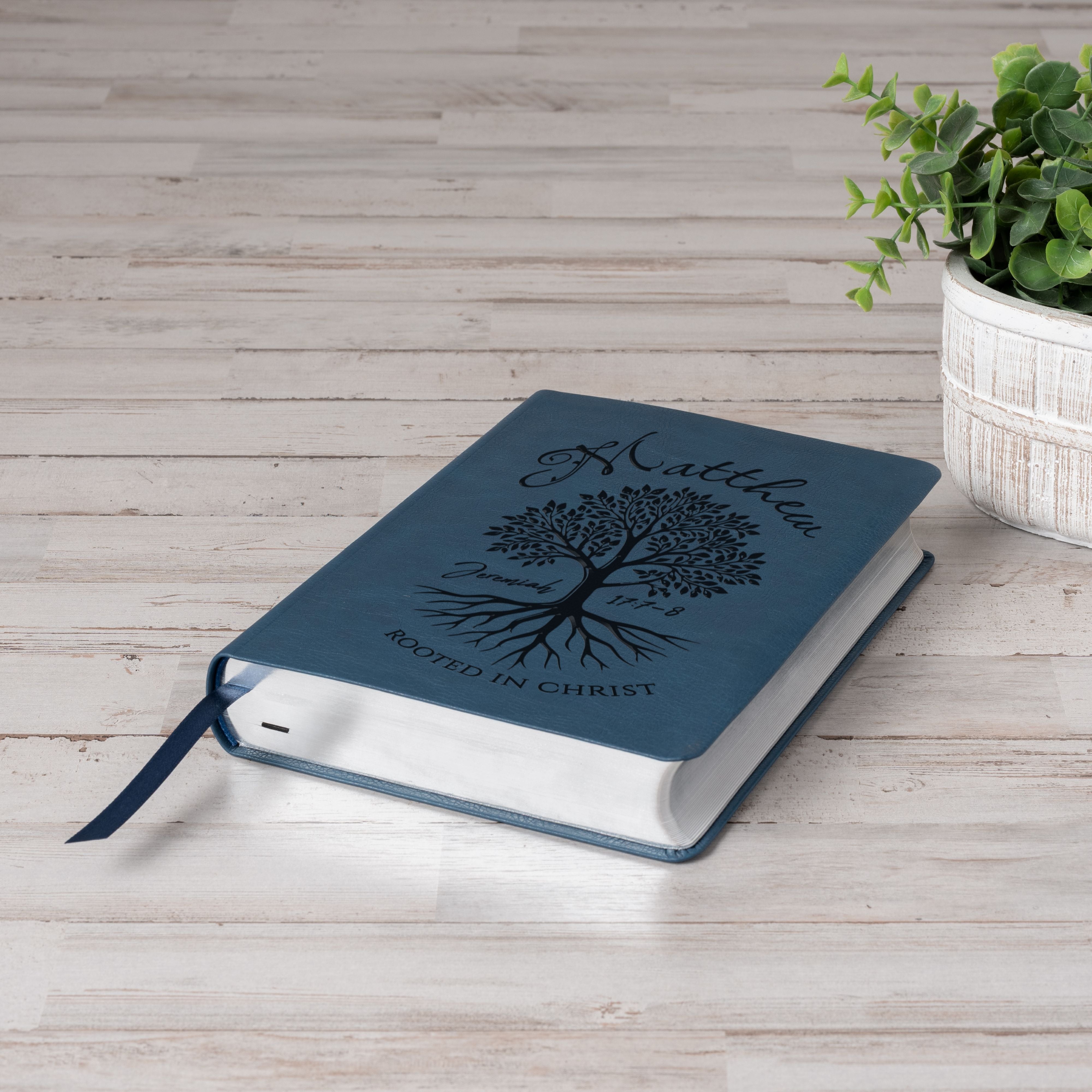 Personalized NASB Wide-Margin Bible, Rooted in Christ Tree Design, Custom Engraved Name, Christian Gifts