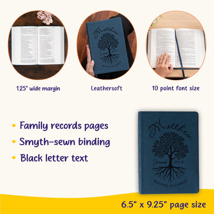 Personalized NASB Wide - Margin Bible, Custom Engraved Name, Rooted in Christ Tree Design, Christian Gifts, Gifts for Her, Gifts for Him - Religious Books - Aylev