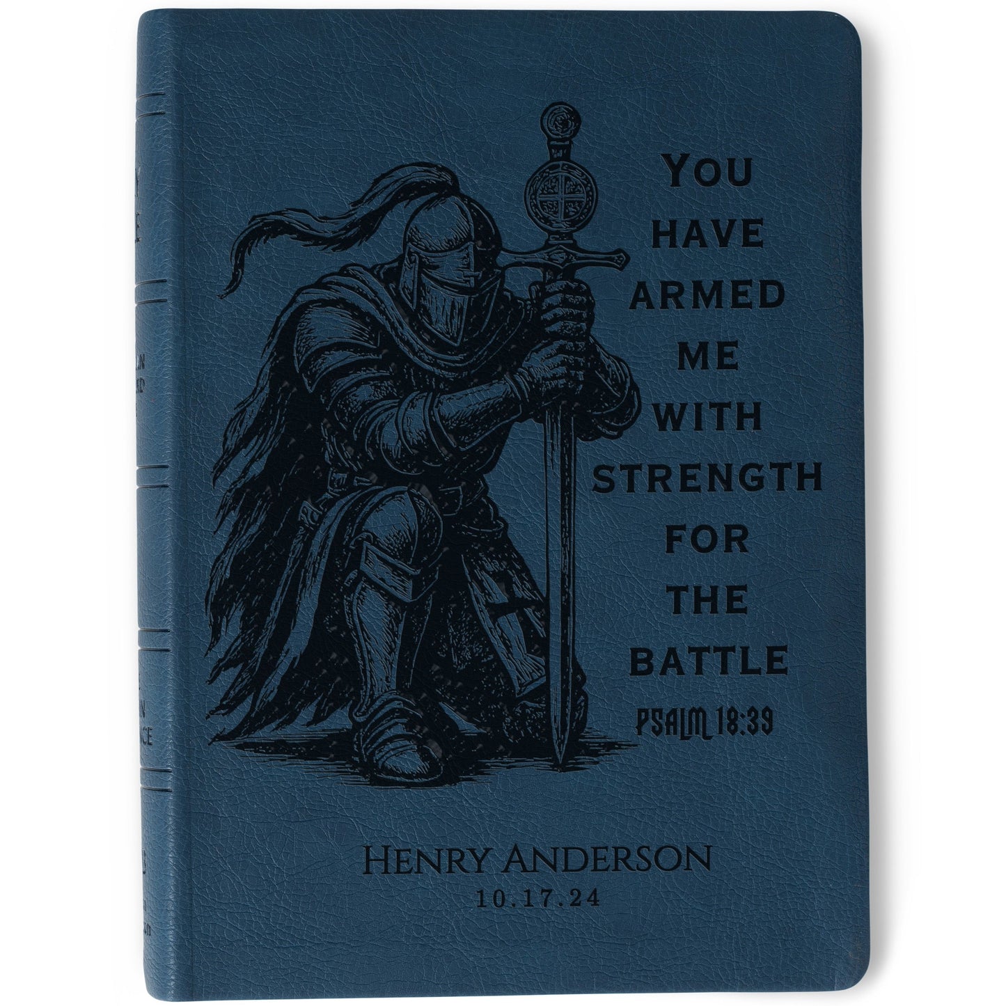 Personalized NASB Wide-Margin Bible, Knight Warrior Design, Custom Name Engraved, Christian Gift for Him