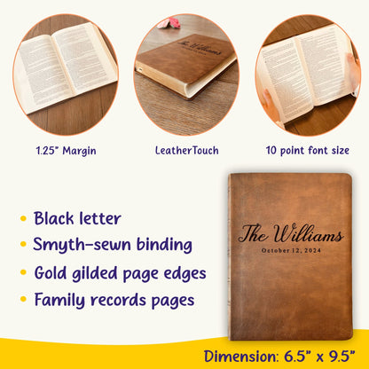 Personalized NASB Family Bible, NASB Custom Family Tree Bible, Wide Margin, Custom Engraved Bible for Wedding, Christian Gift, Wedding Gift - Religious Books - Aylev