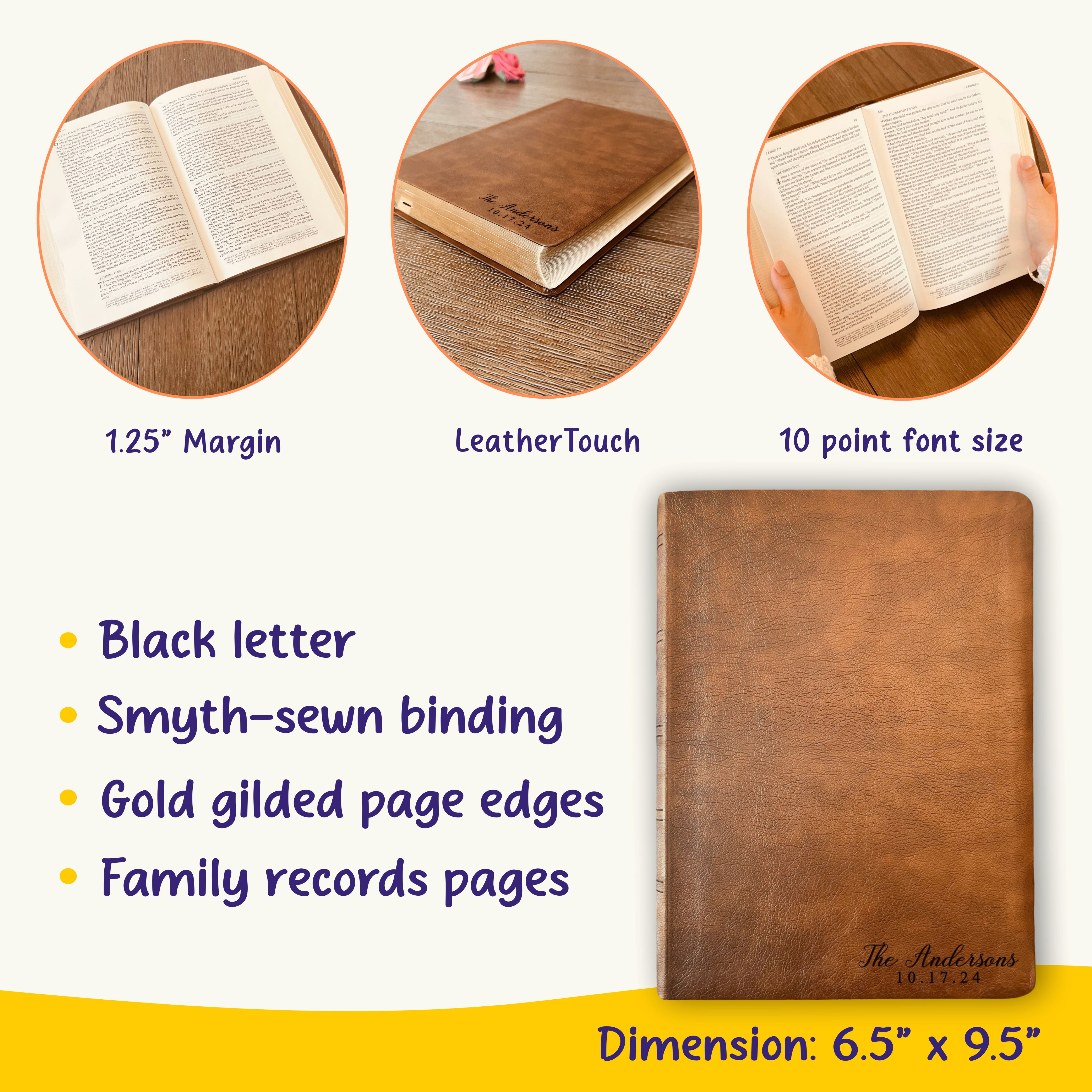 Personalized NASB Family Bible, NASB Custom Family Tree Bible, Wide Margin, Custom Engraved Bible for Wedding, Christian Gift, Wedding Gift
