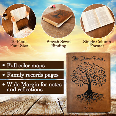 Personalized Family Bible | Custom NASB Family Tree Wide Margin Bible | Engraved Bible for Wedding Bible Christian Gifts NASB Family Bible